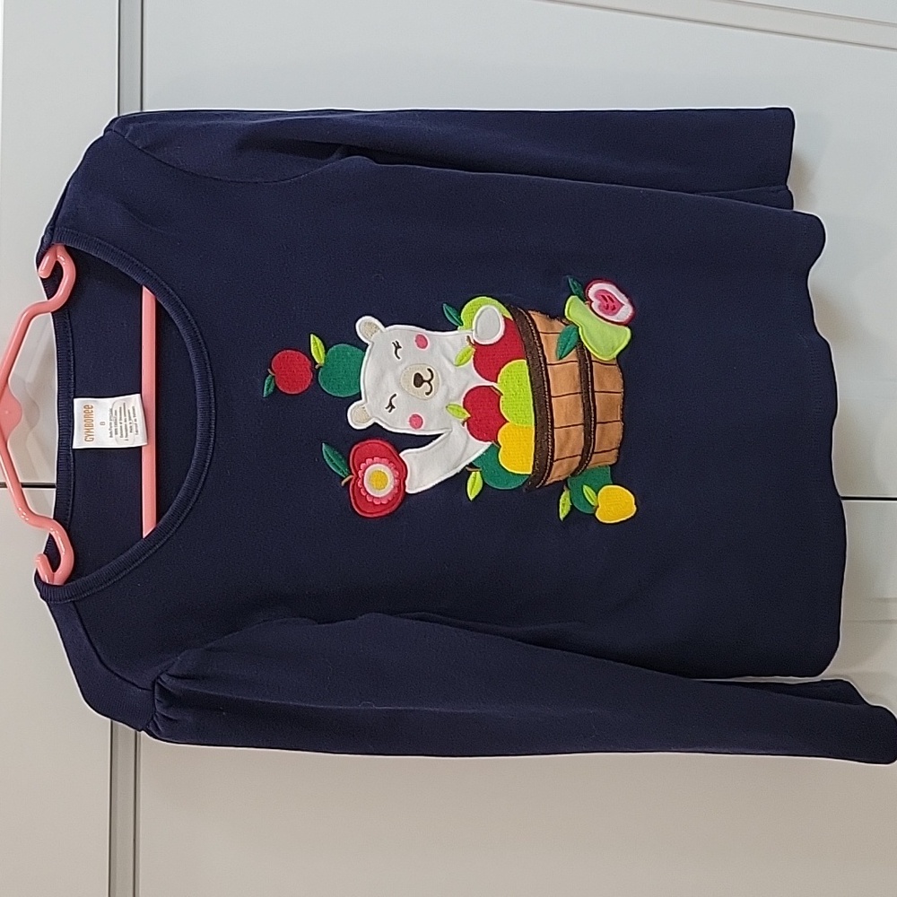 Gymboree Navy Long Sleeve Shirt with Bear and Apple Design Sz 8 Girls